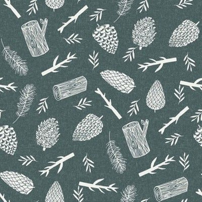 pinecone fabric - winter fabric, sfx5914, holiday fabric, christmas fabric, pine tree fabric, pine cones, twigs