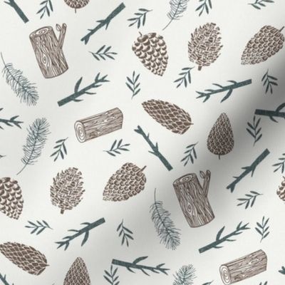 pinecone fabric - winter fabric, sfx1027, holiday fabric, christmas fabric, pine tree fabric, pine cones, twigs