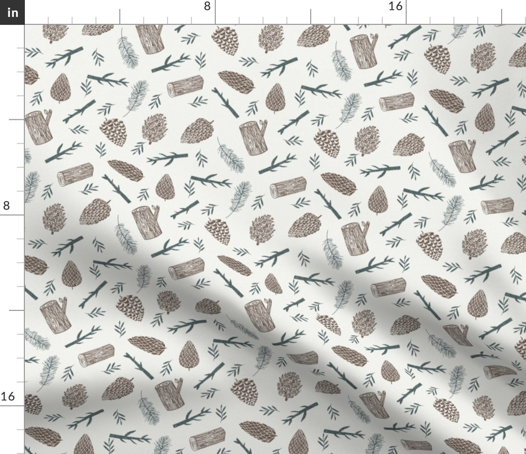 pinecone fabric - winter fabric, sfx1027, holiday fabric, christmas fabric, pine tree fabric, pine cones, twigs