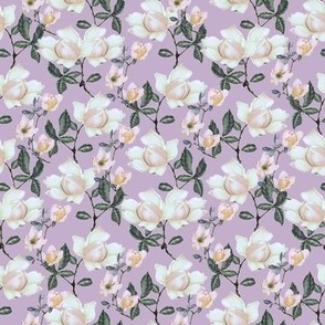Blossoms Pink Cream Yellow Green on Lavender