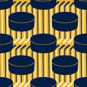 Hockey Puck Polka Dots Stick Stripes Blue Yellow Navy White