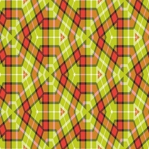 Hexagon Plaid in Red Green White and Gray