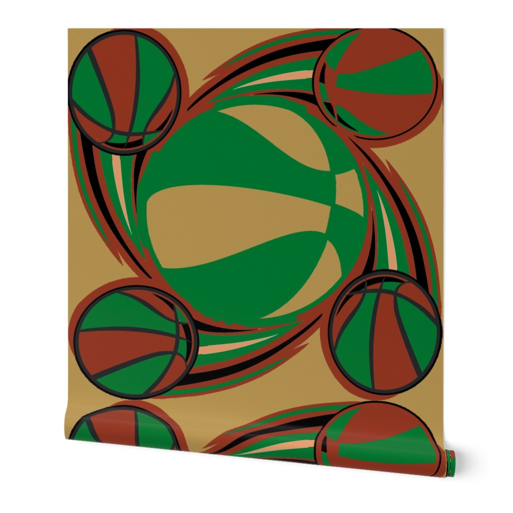 Basketball Swirl in Brown and Green