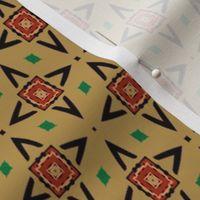Geometric Repeating Print in Green Gold Black and Brown