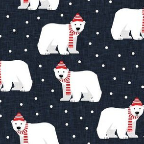 Winter Polar Bears - dark blue with polka - holiday christmas - LAD19