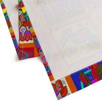 Panama Kuna Caribbean Mola Parrots Quilt 36x36 Red Blue Pink Green Yellow