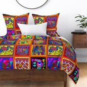 Caribbean Parrots Quilt 36x36 - Red Blue Pink Green Yellow - Design 9155274