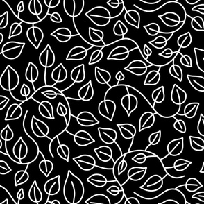 Pothos Leaves White on Black