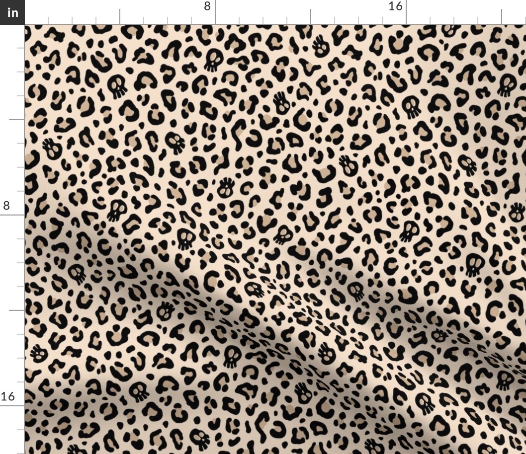 ★ SKULLS x LEOPARD ★ Black and White (Ecru) - Medium-Small Scale / Collection : Leopard Spots variations – Punk Rock Animal Prints 3