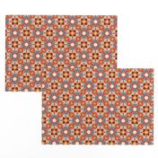 19-11h Orange Red Blue Taupe Floral Farm Cross