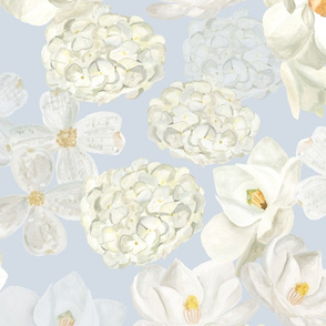White Flowers- Pale Blue