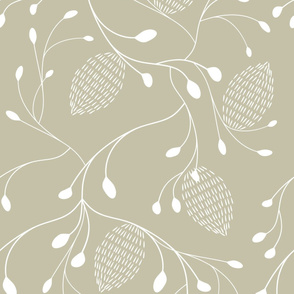 Taupe-iary - White Leaves on Taupe