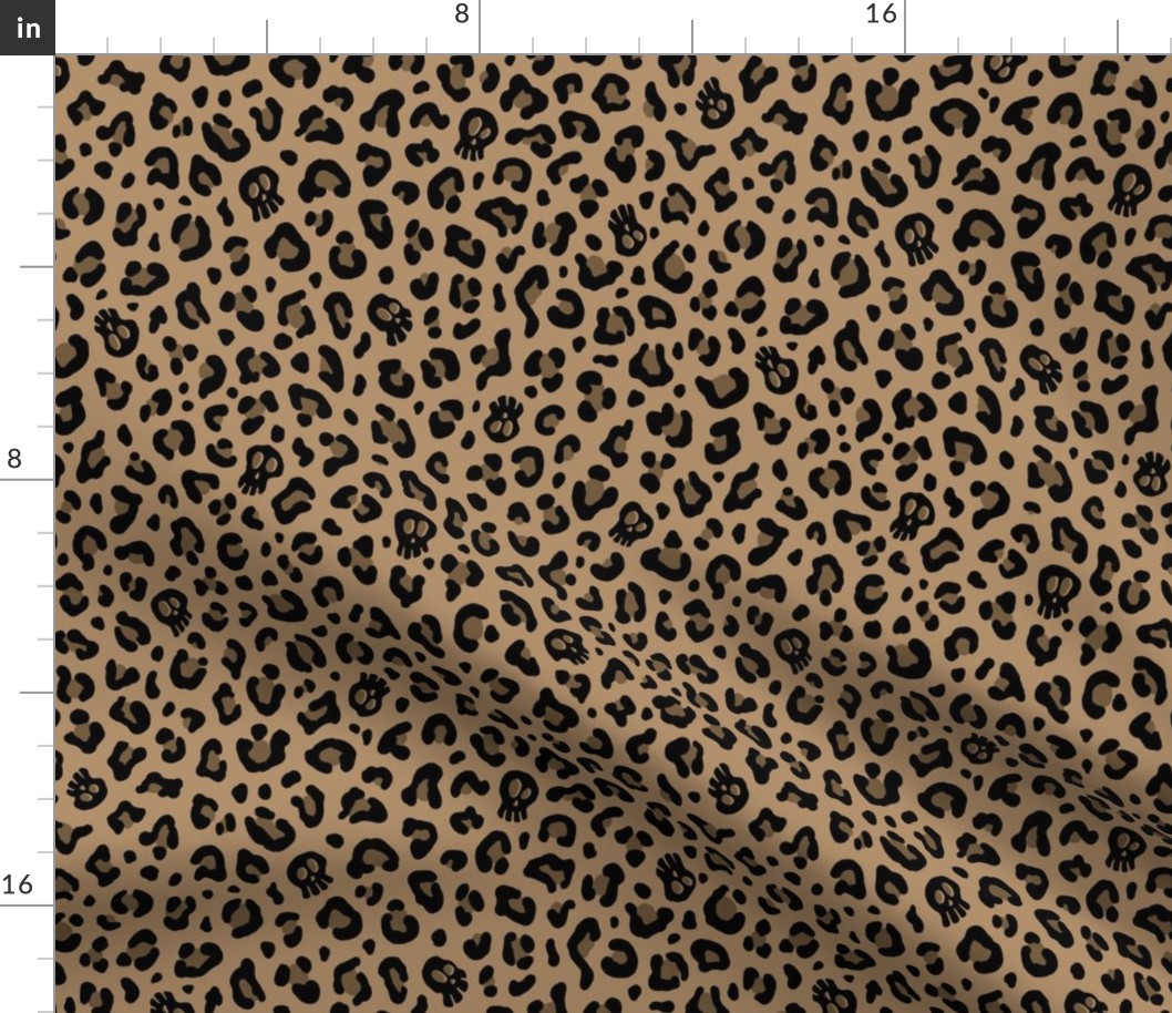 ★ SKULLS x LEOPARD ★ Iced Coffee Brown - Medium-Small Scale / Collection : Leopard Spots variations – Punk Rock Animal Prints 3