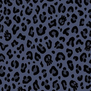 ★ SKULLS x LEOPARD ★ Brut Denim Blue - Medium-Small Scale / Collection : Leopard Spots variations – Punk Rock Animal Prints 3