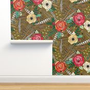 boho winter floral golden brown