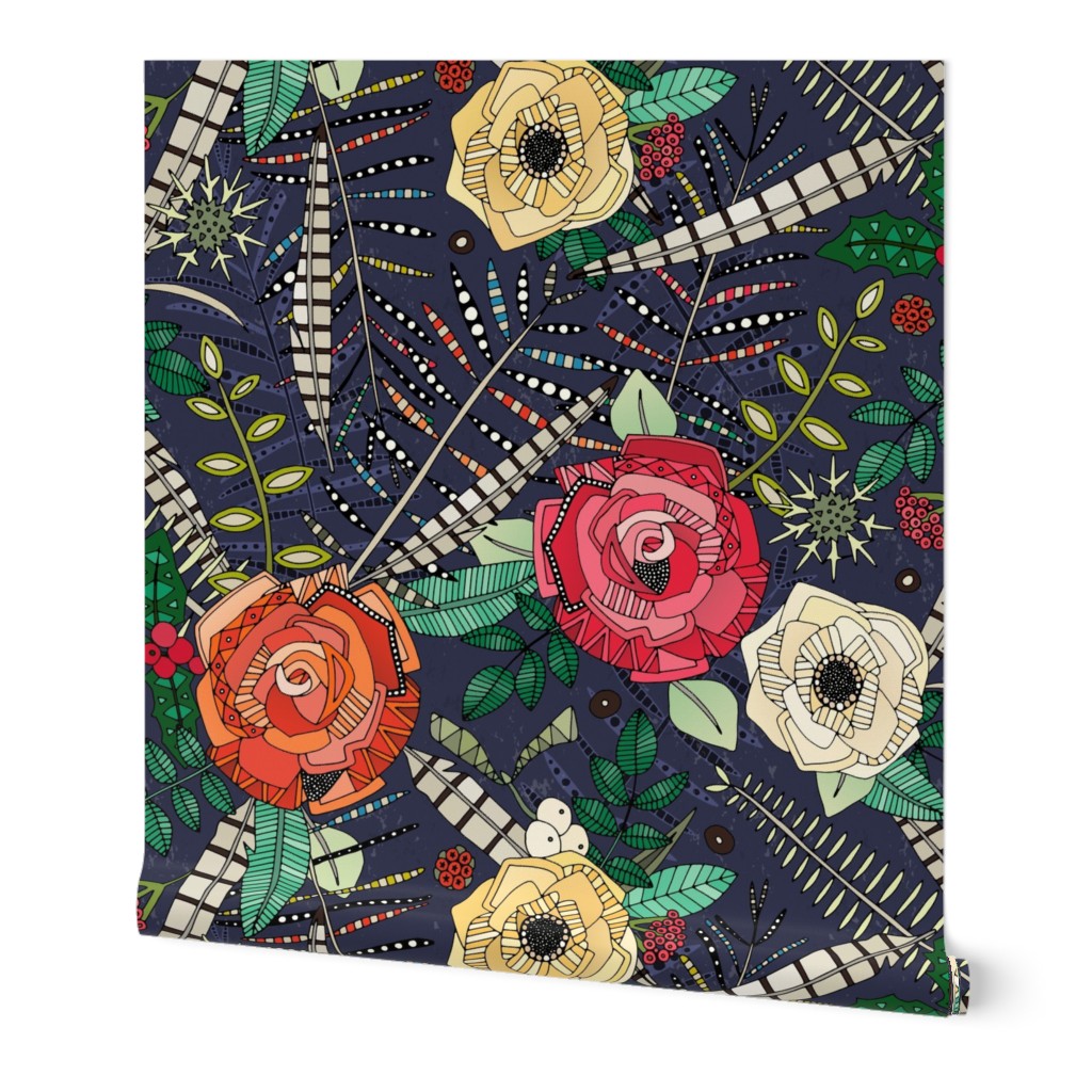 boho winter floral midnight