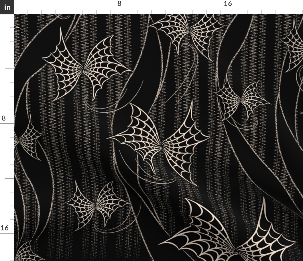 ★ SPIDER WEB THREADS ★ Black and White (Ecru) - Large Scale / Collection : Halloween Moths - Creepy Prints