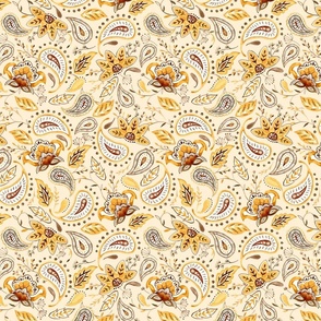 Lovely Paisley Florals Mustard-Beige