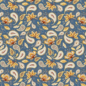 Lovely Paisley Florals Mustard-Blueish Gray