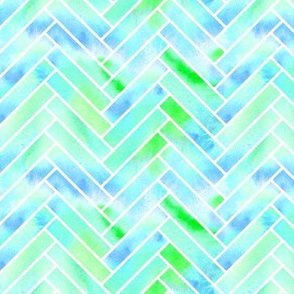 Green and blue watercolour herringbone pattern