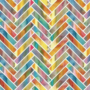 Multi colour watercolour herringbone pattern