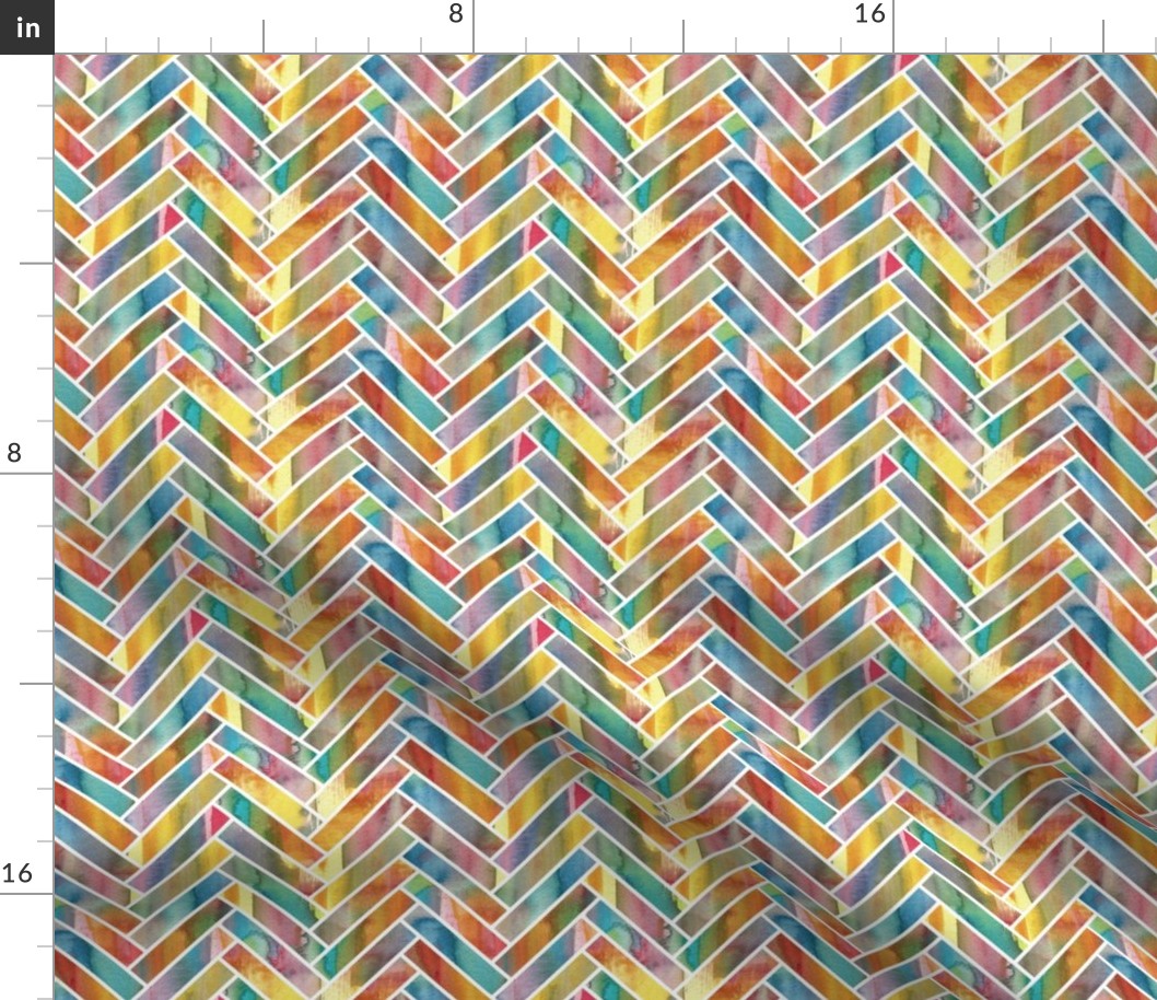 Multi colour watercolour herringbone pattern