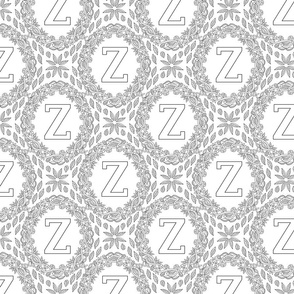 Monogram Z Black And White Wreath Initial Letter Monochrome