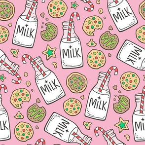 Christmas Milk & Cookies on Pink