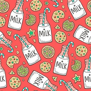 Christmas Milk & Cookies on Red