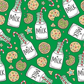 Christmas Milk & Cookies on Dark Green