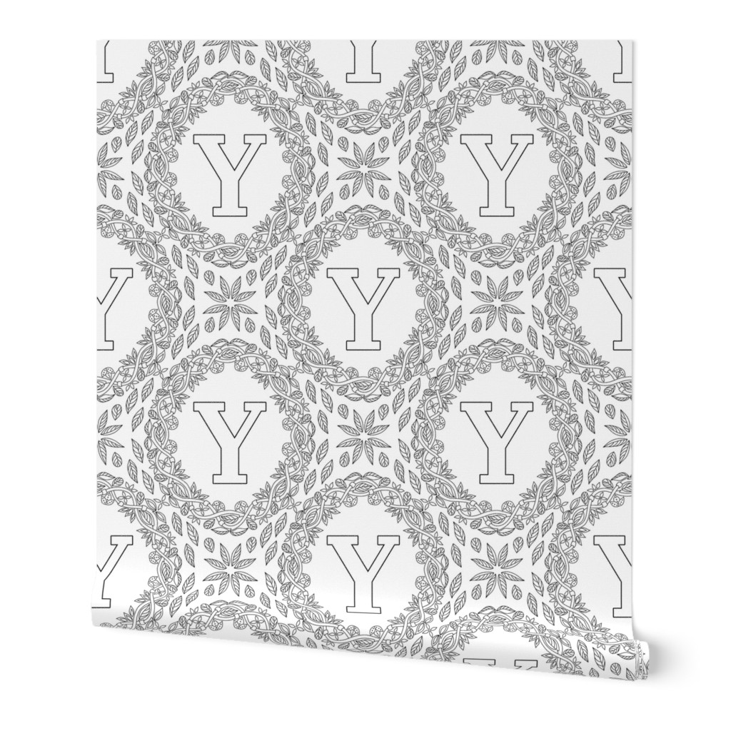 Monogram Y Black And White Wreath Initial Letter Monochrome