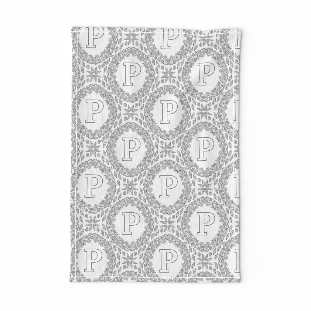 Monogram P Black And White Wreath Initial Letter Monochrome