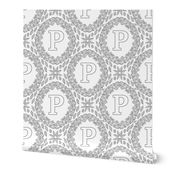 Monogram P Black And White Wreath Initial Letter Monochrome