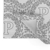 Monogram P Black And White Wreath Initial Letter Monochrome