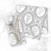 Monogram P Black And White Wreath Initial Letter Monochrome