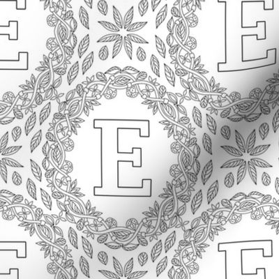 letter-E-black-white-wreath-SF-PATTERN-0819