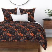 ★ TROPICAL NIGHT ★ Carnivorous Plant, Hibiscus & Monstera / Orange + Grayish Plum, Large Scale / Collection : It’s a Jungle Out There – Savage Hawaiian Prints