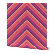 Wild Diagonal Stripe Chevron In Plum Cherry and Coral Pinks