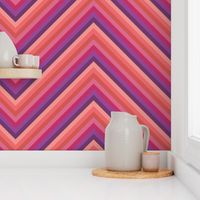 Wild Diagonal Stripe Chevron In Plum Cherry and Coral Pinks