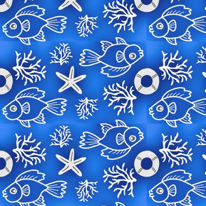 Nautical fish and seaweed (navy blue) - Marin poisson et algue (bleu marine)