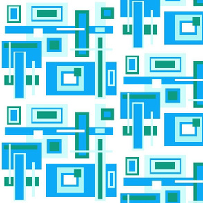 Turquoise, green, Mid-Century inspired Abstract Geometric