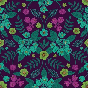 Purple, Teal, Magenta, Green & Yellow Floral Pattern