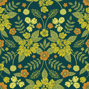 Yellow, Green, Orange & Teal Floral Pattern