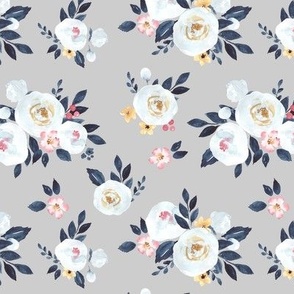 Amelia White Watercolor Floral in Gray - Small