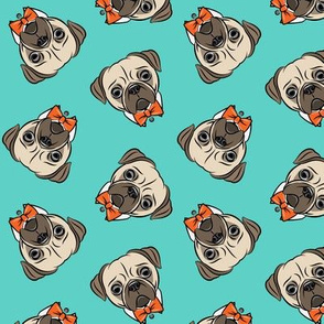 Formal Pug - pug with bowties - orange on teal - LAD19