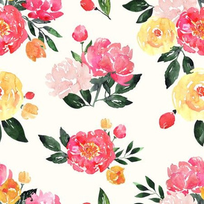Pink Peony Watercolor Floral on Cream