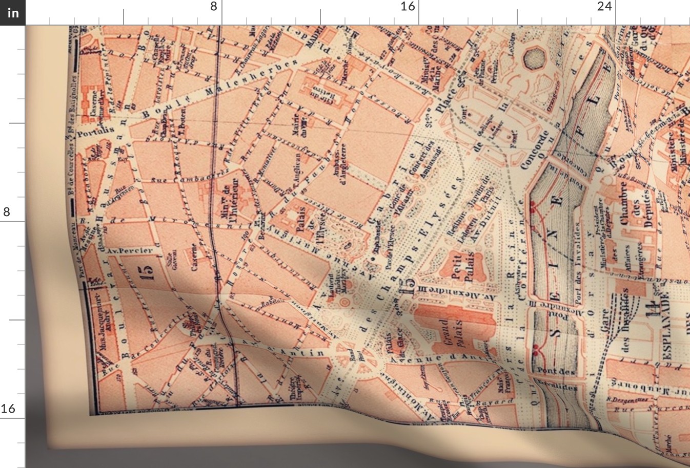 Paris map, antique, XL