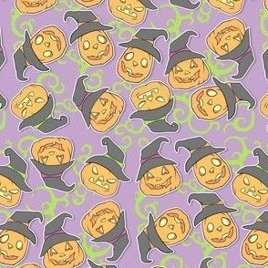 Tossed Pumpkin Witches on Purple