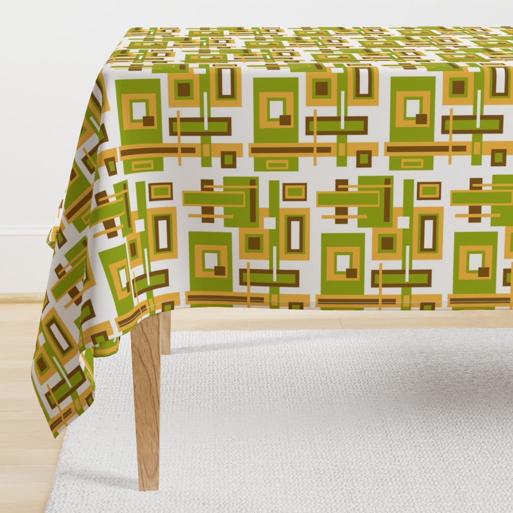 Retro, mcm, mid century, abstract, geometric,  green, gold, brown