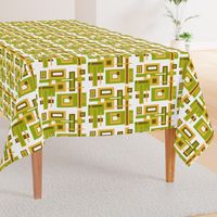 Retro, mcm, mid century, abstract, geometric,  green, gold, brown